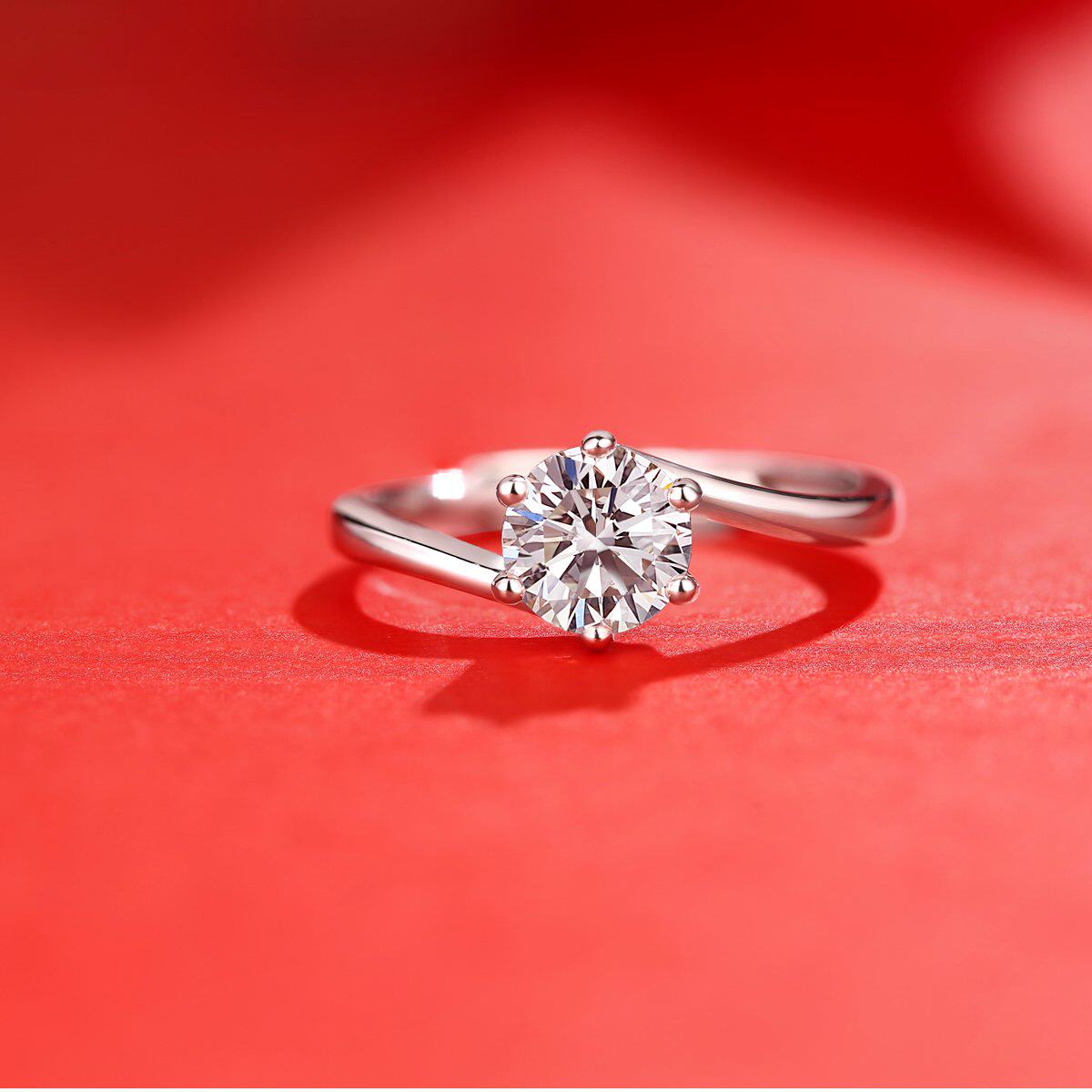 莫桑石925银戒指婚戒白金戒指女18k金包邮生日礼物活口可调节