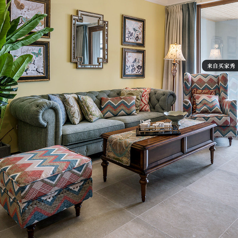 巢趣美式沙发乡村布艺客厅家具小户型实木拉扣简约现代轻奢沙发