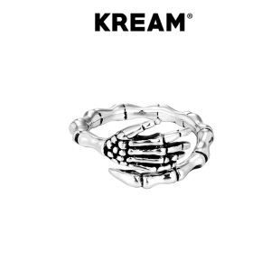 KREAM S925 纯银 做旧 SKULL开口手戒指男女同款可调节双面指环