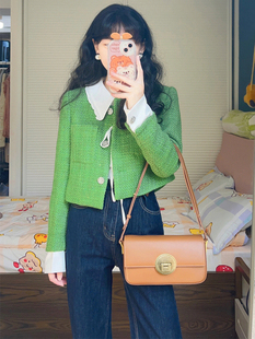 TYST绿色小香风短外套女时尚洋气编织高级感外搭春秋上衣重工羊毛