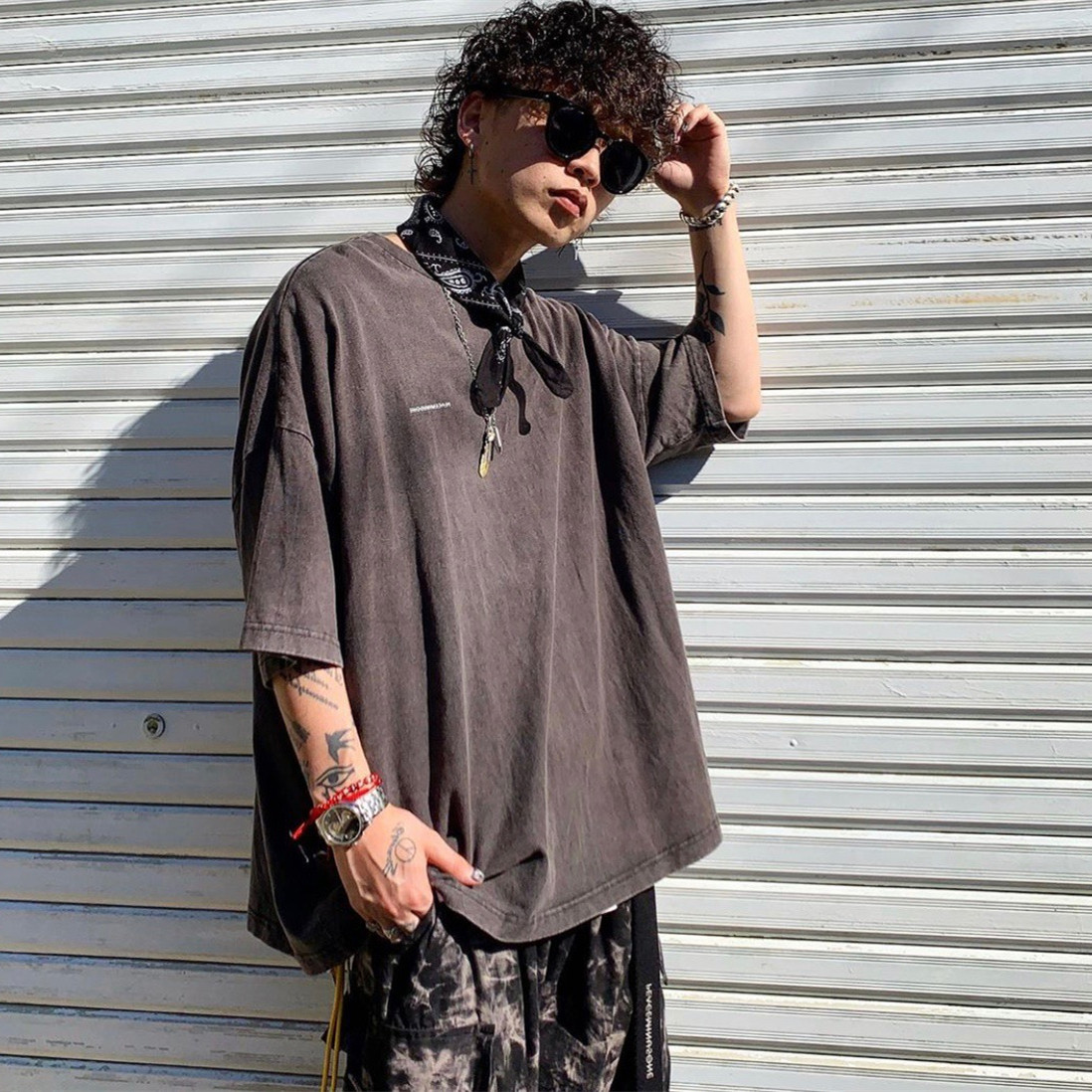 peaceminusone权志龙同款t恤 复古水洗做旧宽松圆领短袖衫夏季男