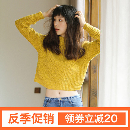 2018新款chic韩版学生小清新甜美宽松打底外穿针织套头短款毛衣女