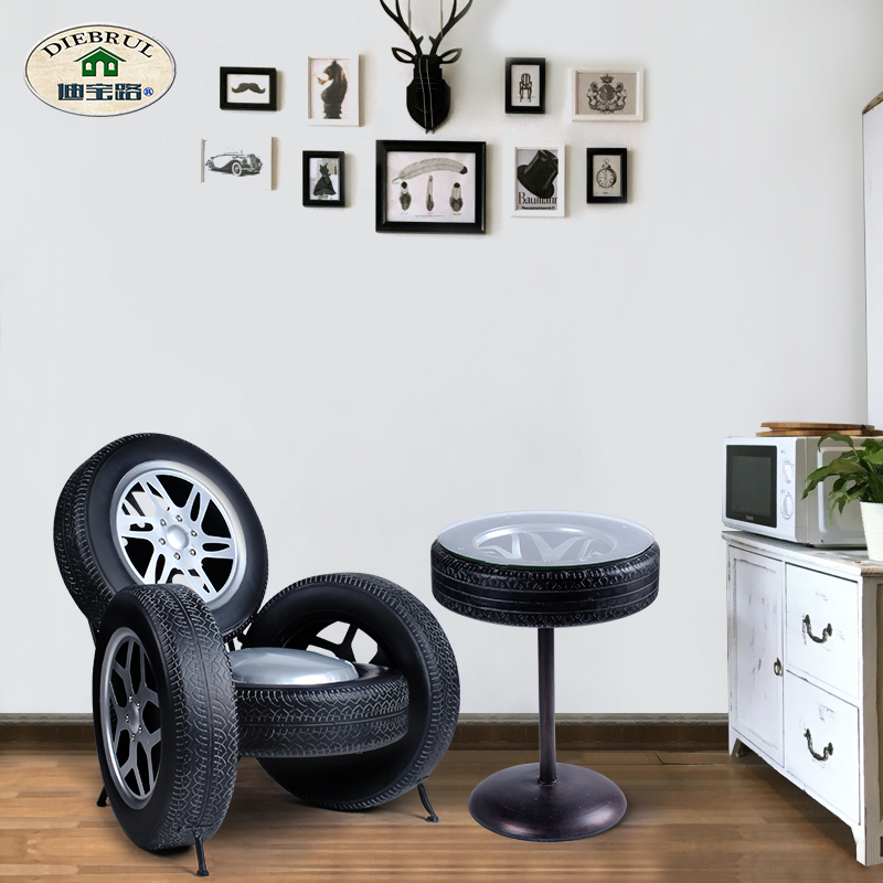 酒吧凳子创意轮胎沙发复古铁艺桌椅咖啡西餐厅圆形桌椅组合