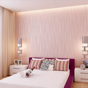 卧室客厅无纺布墙纸粉色现代简约北欧风格素色条纹电视背景墙壁纸