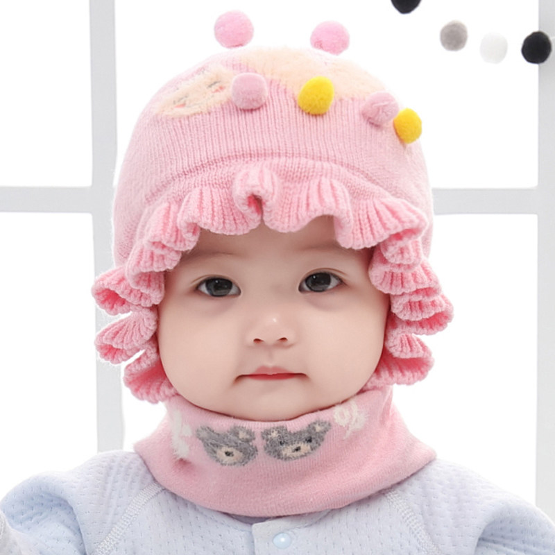 婴儿帽子秋冬纯棉婴幼儿女宝宝针织毛线帽可爱儿童帽冬季护耳保暖