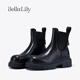 BellaLily春季新款增高牛皮切尔西靴女弹力瘦瘦靴休闲中筒靴