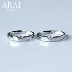 ARAI 925纯银简约情侣戒指 日韩创意V型镶钻饰品男女求婚开口对戒