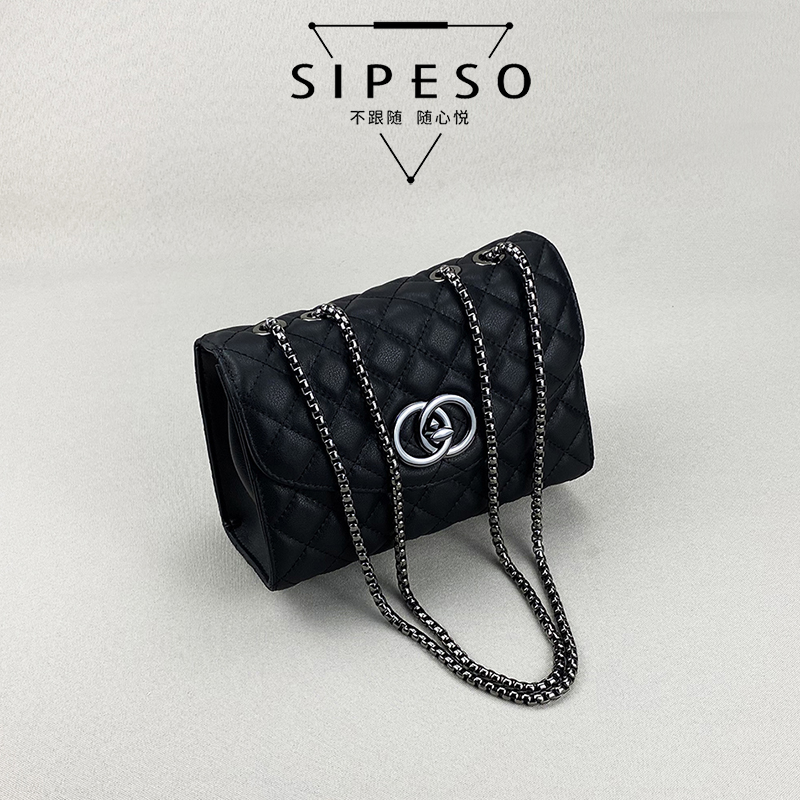 SIPESO今年新款2023真皮女包菱格纹链条包单肩斜挎包包欧美时尚潮