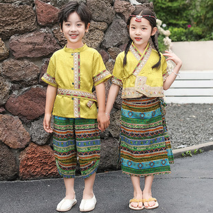 三月三少数民族服装儿童壮族演出服男童苗族汉服女童中式国风唐装