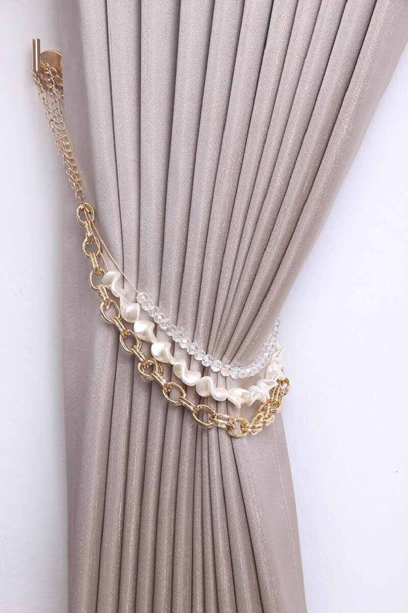 现代轻奢窗帘绑带 珍珠钻石链条时尚设计 窗纱挂钩绑绳 金属装饰