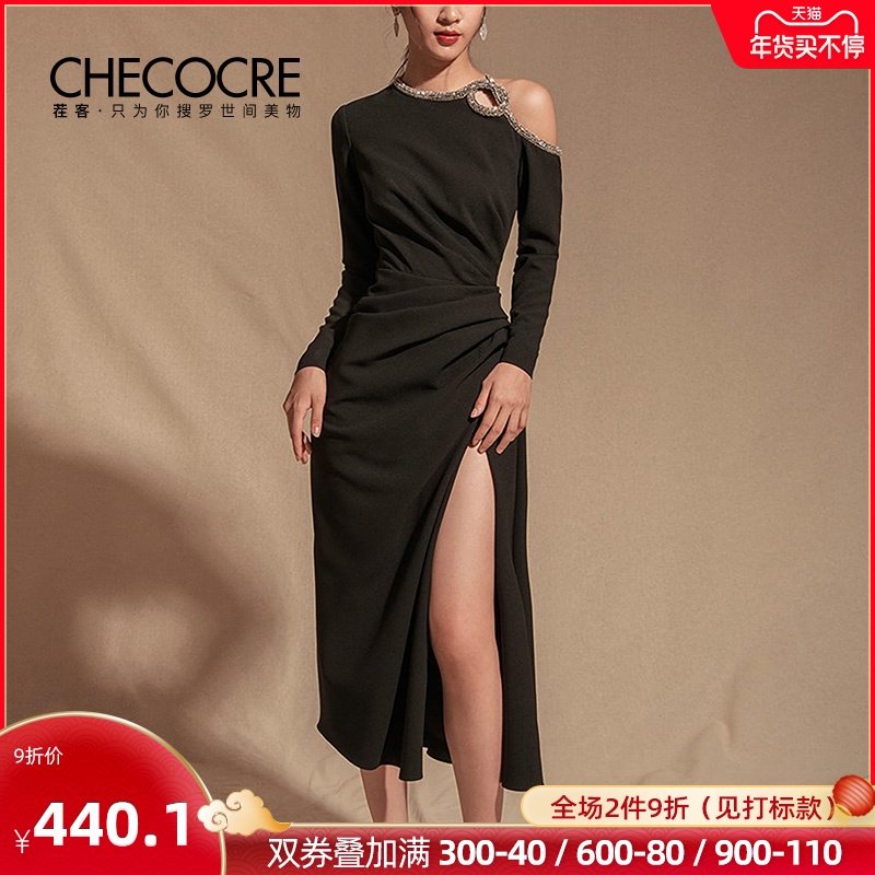 茬客2019年秋冬新款开叉收腰中长