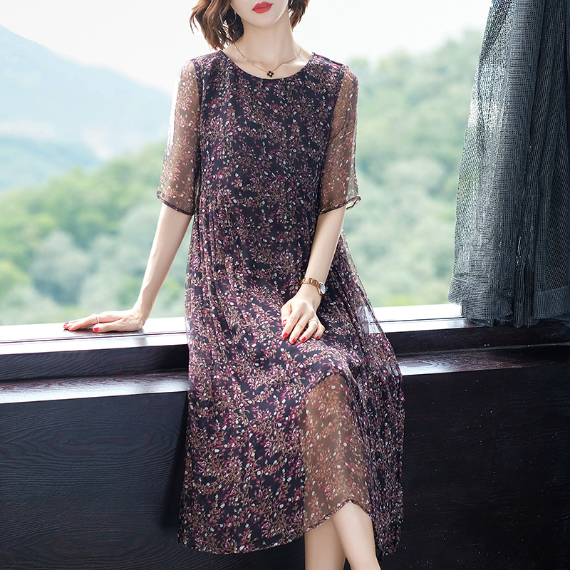 真丝桑蚕丝连衣裙2021新款春夏女装大牌长款女士显瘦气质大码裙子