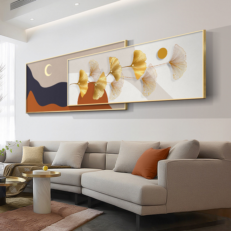 (今日5折)现代轻奢客厅装饰画银杏叶挂画大气沙发背