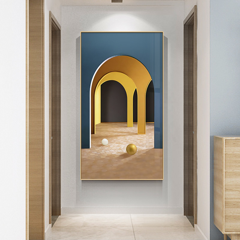 入户玄关装饰画延伸空间建筑挂画走廊尽头竖版抽象壁画北欧过道画