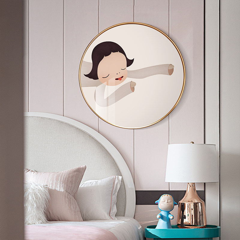 儿童房圆形装饰画奈良美智女孩卧室挂画梦游娃娃可爱卡通背景墙画