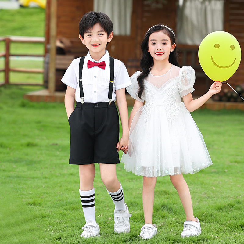 六一儿童演出服女童白色舞蹈蓬蓬裙男童幼儿园毕业照礼服表演服装