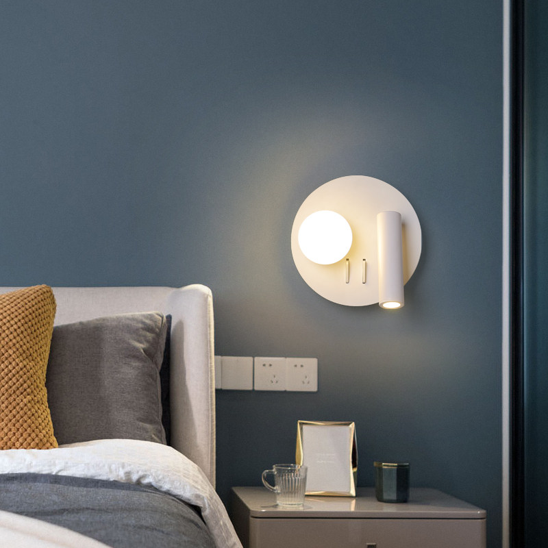 床头阅读壁灯带开关创意极简北欧卧室墙灯简约现代书房间led壁灯