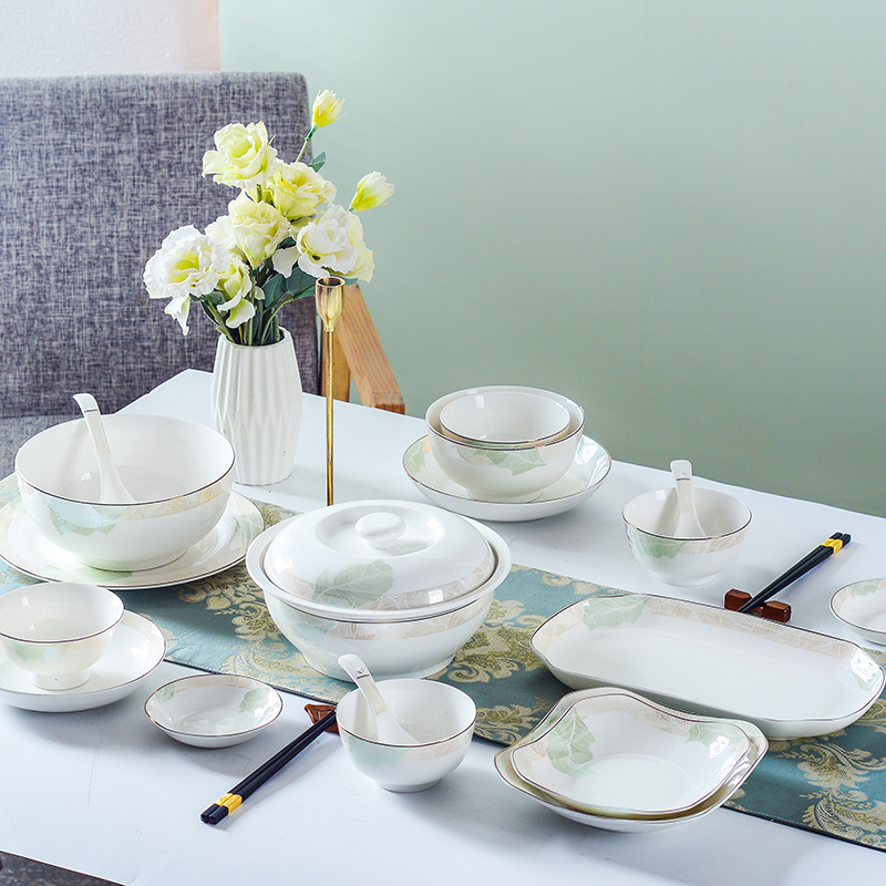 中式新款轻奢陶瓷餐具碗碟套装家用新年家庭乔迁新居高档菜碟子