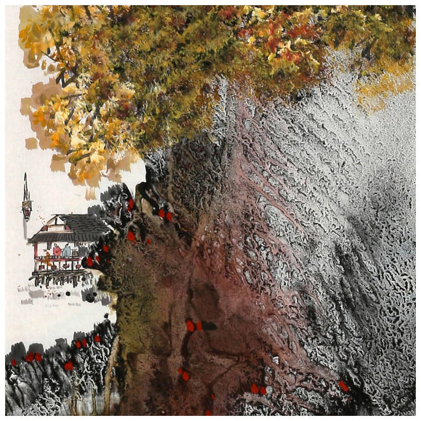 杨志安《山水四条屏》国家一级美术师 肌理画派创始人