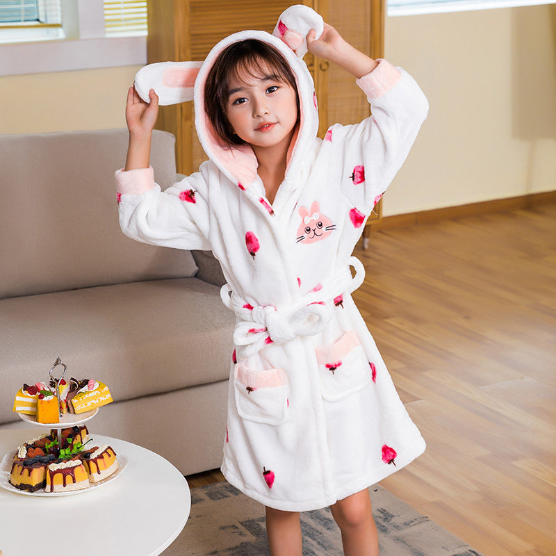 儿童睡袍法兰绒秋冬季女童珊瑚绒浴袍加厚款小女孩宝宝中大童睡衣