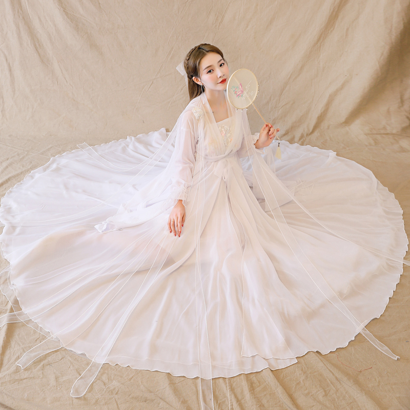 古装女仙女 薄纱_改良汉服仙女大摆齐腰抹胸款古装超仙气飘逸薄纱春季
