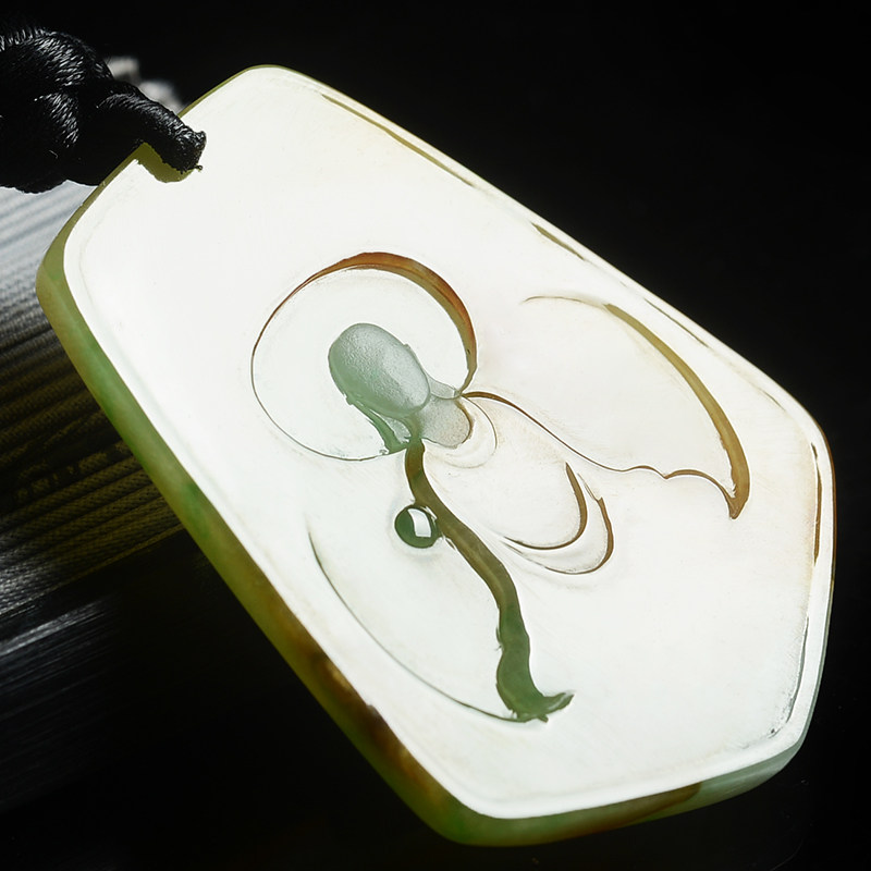 石舍艺术工作室作品天然缅甸a货翡翠冰种黄加绿禅悟吊坠12.1g