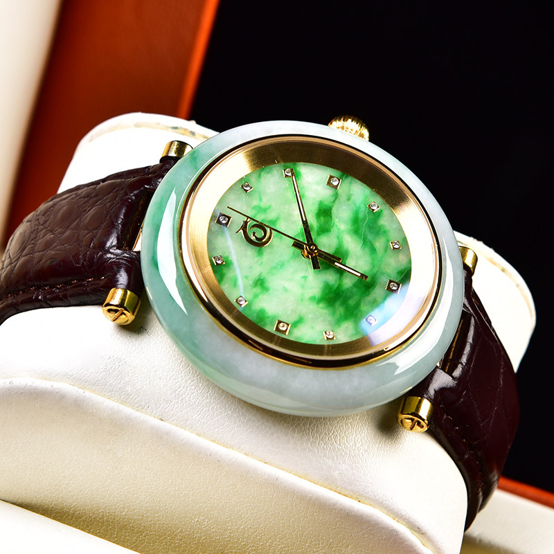 佳佳翡翠天然缅甸a货翡翠手表飘阳绿表盘72.11g