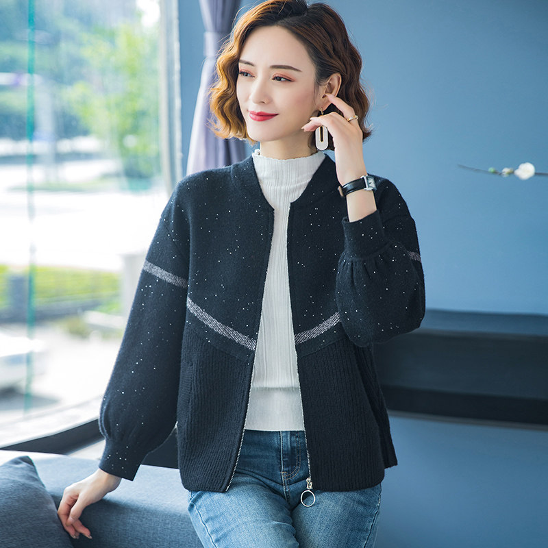 低领毛衣外套女士短款宽松拉链外搭春秋季2021年新款针织开衫早秋