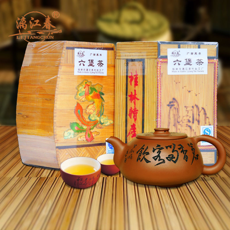 漓江春梧州六堡茶竹盒六堡茶100g工艺生态竹盒装