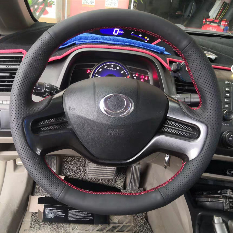 专用本田思域两幅手缝真皮方向盘套防滑吸汗汽车四季把套头层牛皮