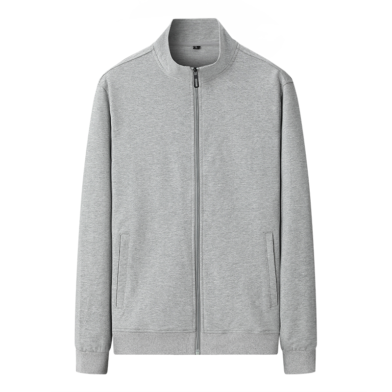 无帽卫衣男春秋纯棉灰色开衫立领大码上衣冬加绒宽松运动休闲外套