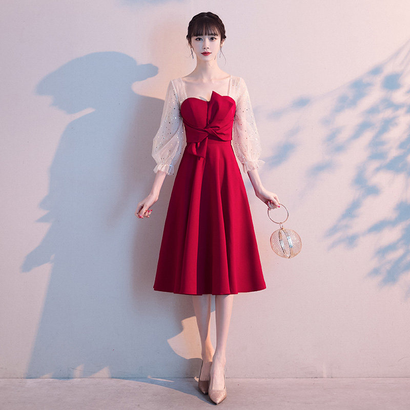 敬酒服酒红色新娘孕妇高腰遮肚子2022新款结婚订婚礼服平时可穿夏