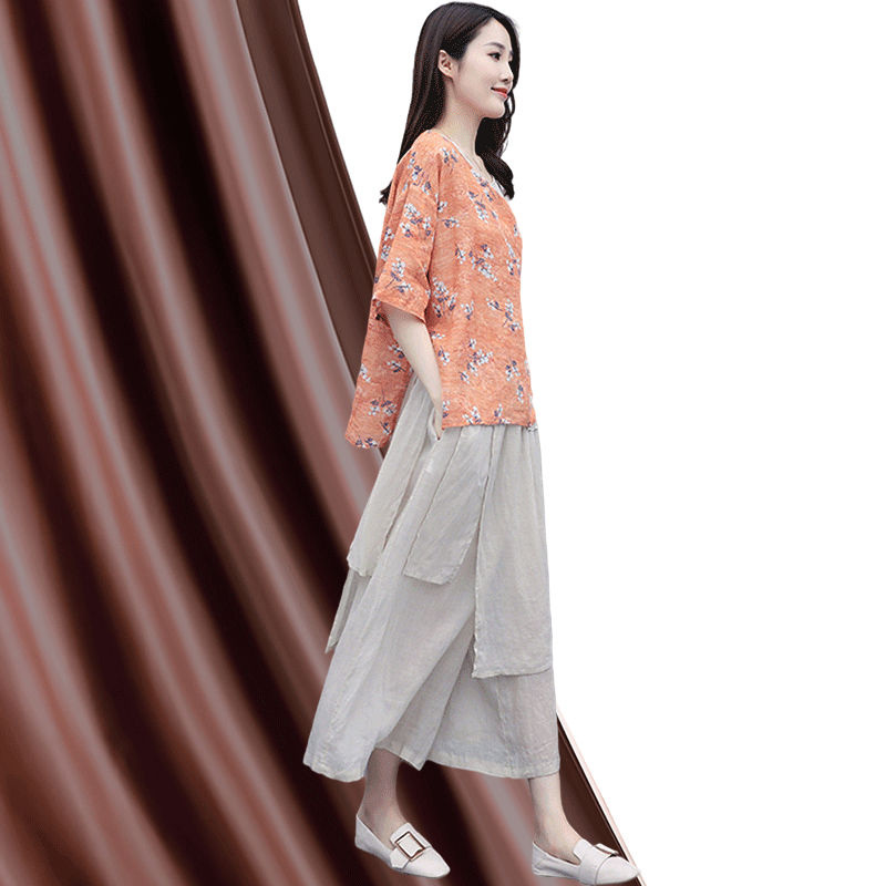 贵夫人棉麻套装女2021夏天新款民族风休闲文艺复古亚麻裤裙两件套在类目 女装/女士精品, 大码女装中 - 来自Buy2taobao.com提供专业的淘宝代购服务