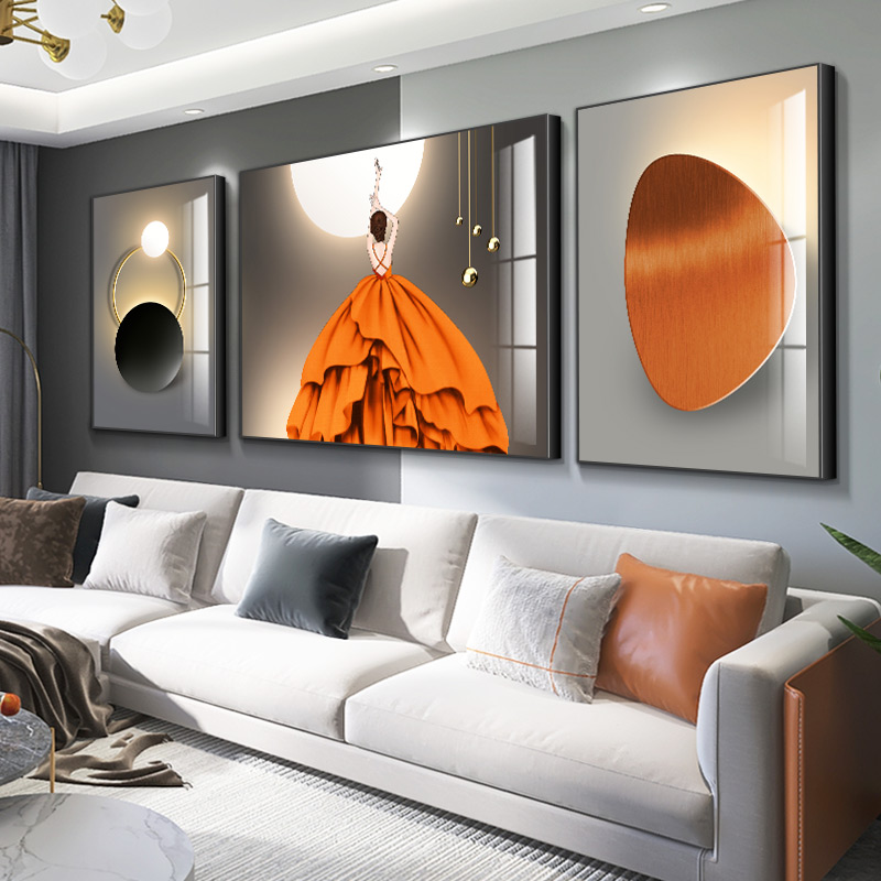 现代简约客厅装饰画大气沙发背景墙画晶瓷镶钻三联画人物美女挂画