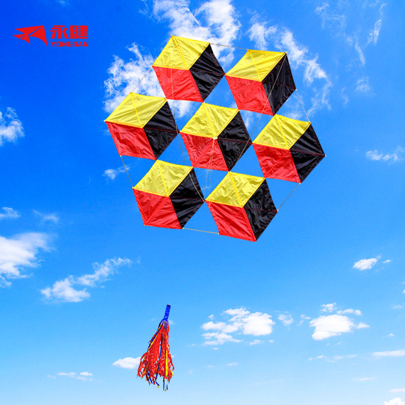 潍坊风筝544软伞布六边魔方大型成人风筝线轮包邮微风易飞