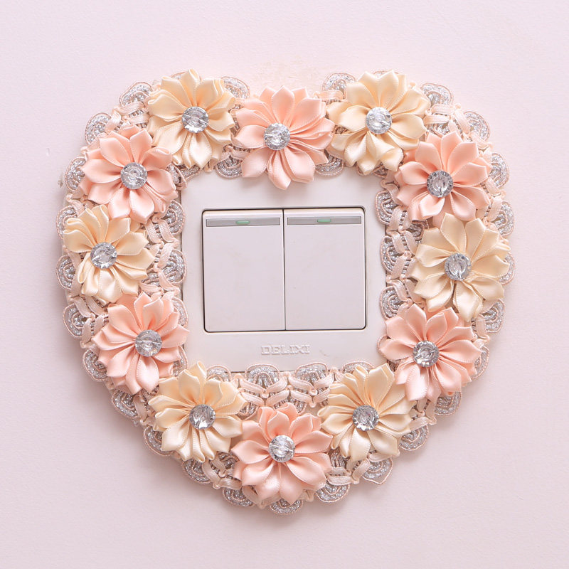 立体开关套田园布艺单开关贴韩式蕾丝防尘双开关罩绸缎三开插座套