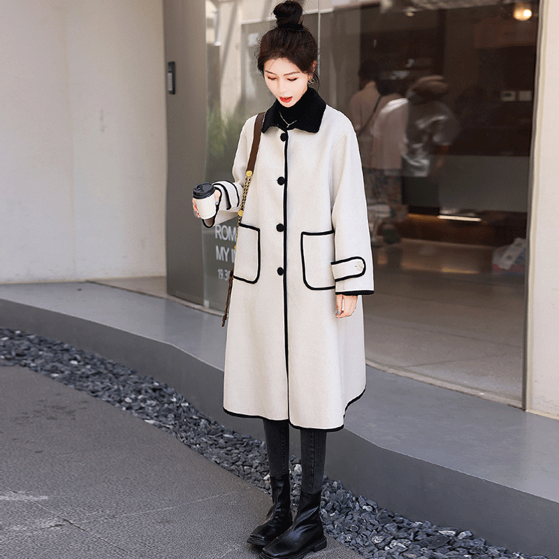 高级白色双面羊绒大衣2022年秋冬新款韩系炸洋气大码女装