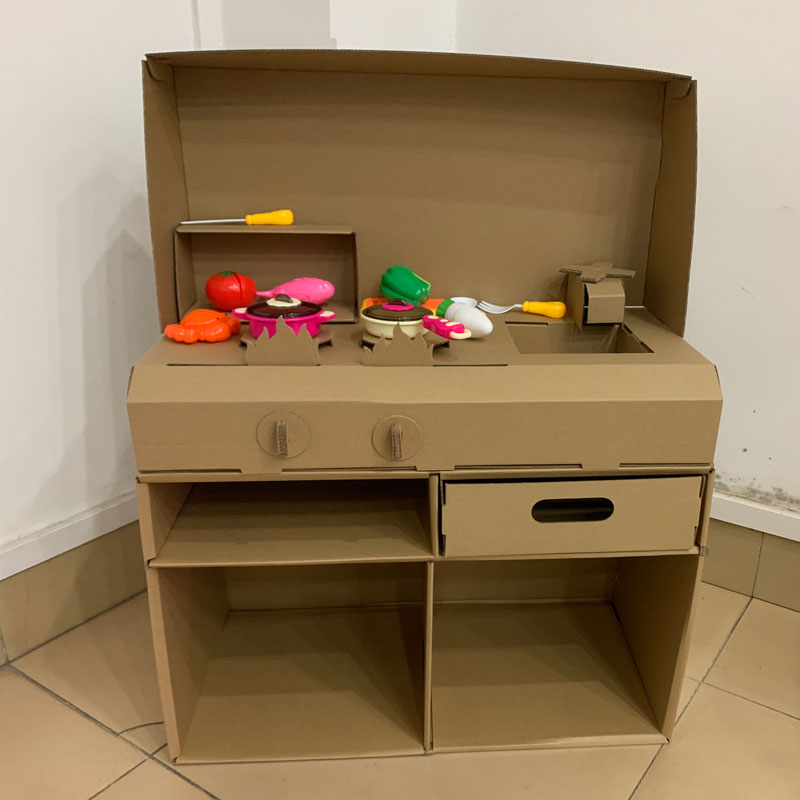 儿童纸板diy手工制作品冰箱烤箱灶台模型幼儿园自制玩具纸箱厨房
