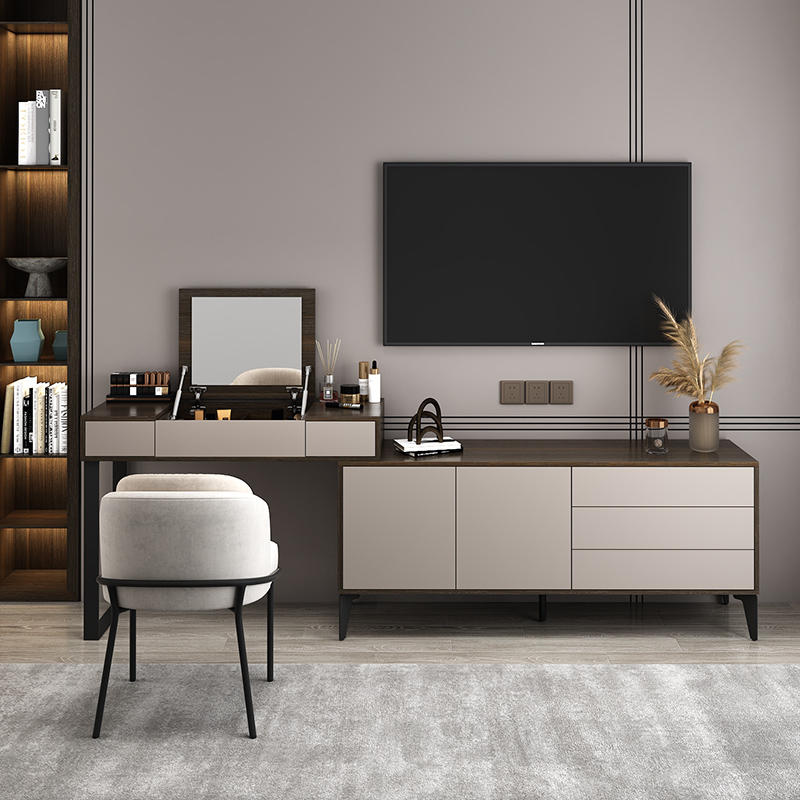 意式卧室电视柜梳妆台组合一体主卧高柜房间收纳床尾柜多功能书桌