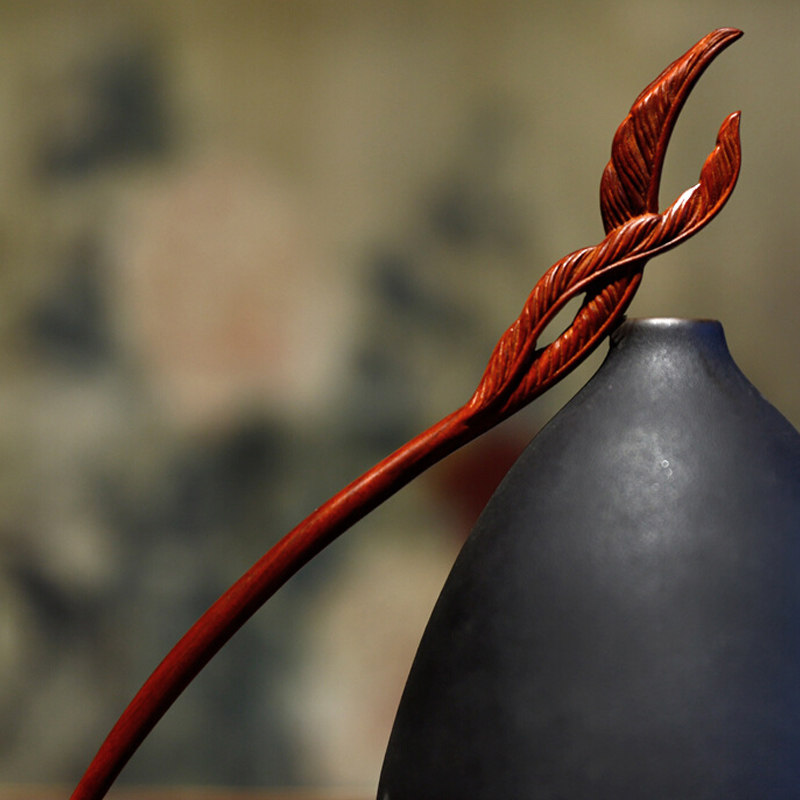 紫檀凤翎发簪女盘发简约生日礼物复古风檀木簪子梅花发簪汉服头饰