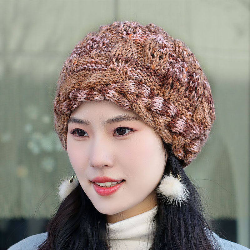 老少皆宜手工彩线麻花边羊毛针织包头帽护耳保暖帽毛线帽加绒加厚