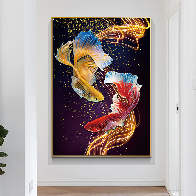 钻石画满钻饭厅锦鲤贴钻绣5d砖石画玄关竖版餐厅钻石绣鱼客厅钻绣