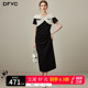 dfvc黑色优雅气质T恤连衣裙女2025年夏季新款蝴蝶结收腰显瘦长裙