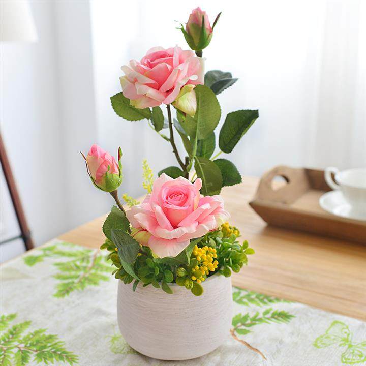 高端21玫f瑰室内装o茶品仿真插花几装摆设餐桌饰套摆件假花带奢华