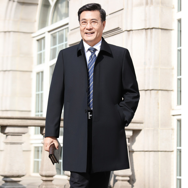 领导干部风衣外套中老年男士春秋中长款大衣官员公务员夹克爸爸装