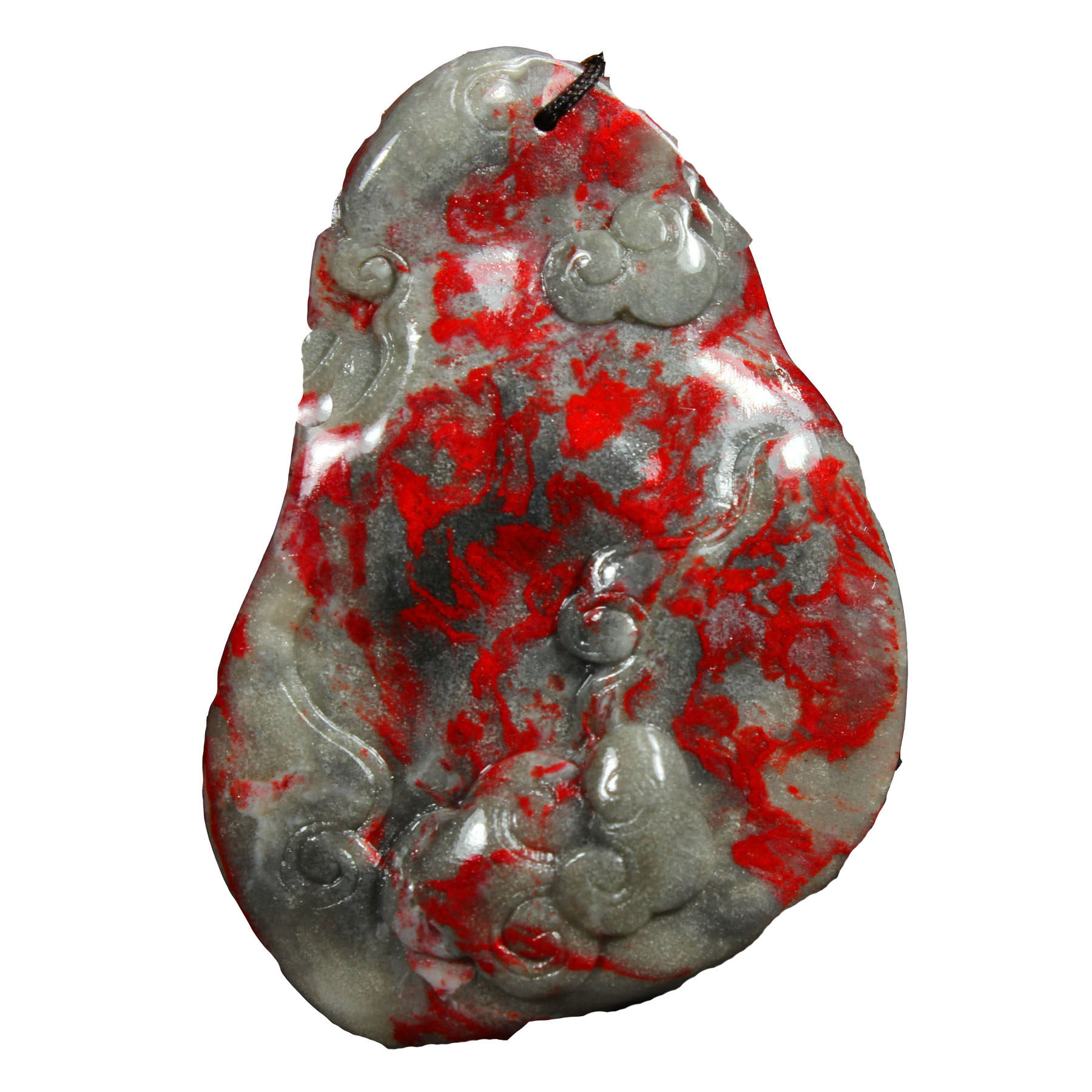 精品牛角冻鸡血石挂件《千灵芝年》