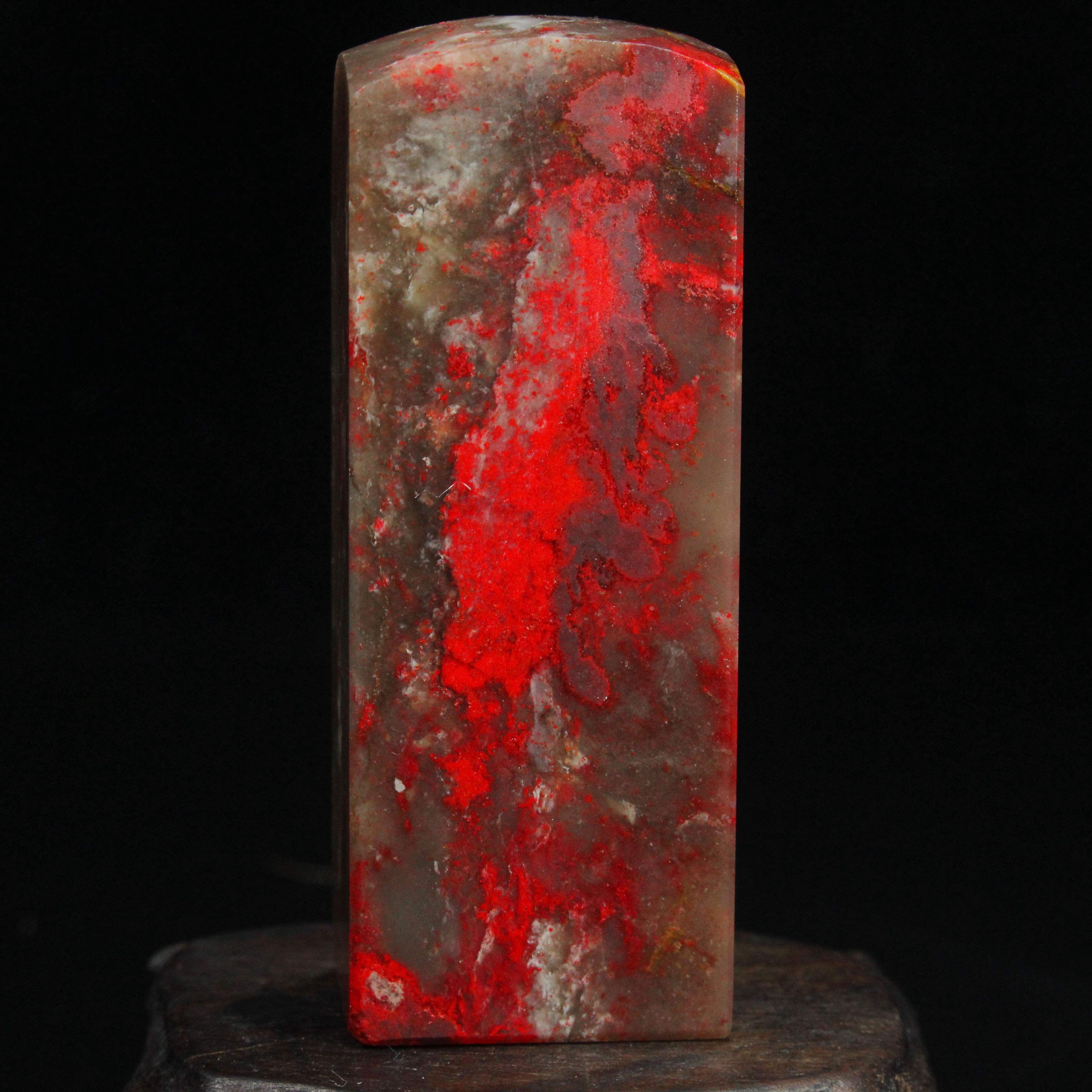 精品昌化软底牛角冻鸡血石印章 可手工篆刻