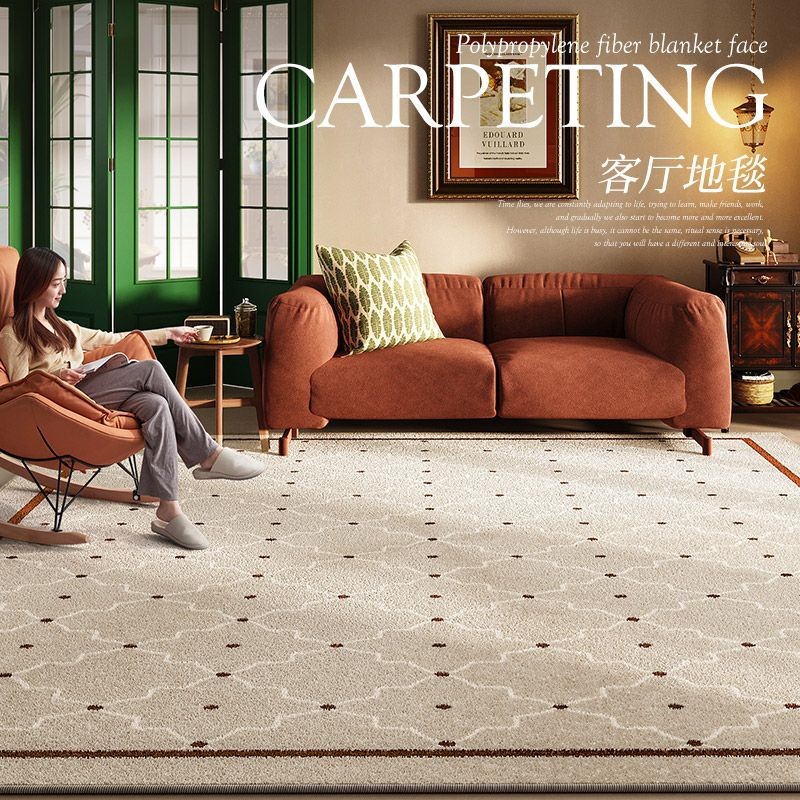 简约现代轻奢级感客厅地毯复古黑白格子沙发茶几毯满铺地垫大面积