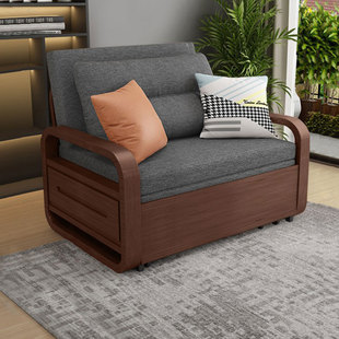 实木沙发床折叠两用2024新款单人小户型客厅卧室阳台多功能伸缩床