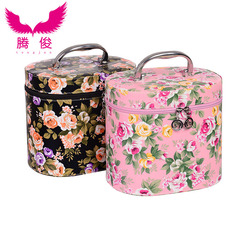 腾俊包袋新款圆桶印花化妆包韩国大容量手提化妆箱旅行洗漱收纳包